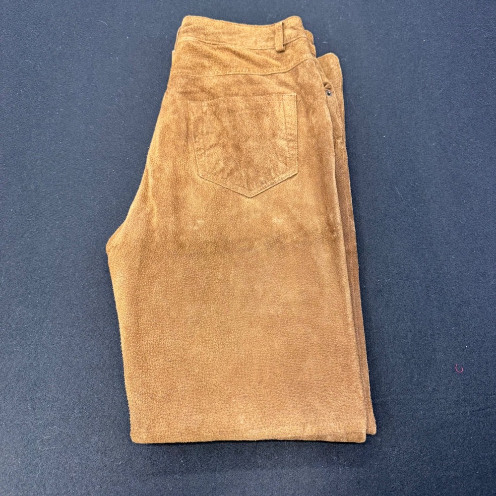Vintage Tan Suede Leather High Waisted Straight Leg Western Pants Brown 8 - Picture 2 of 8